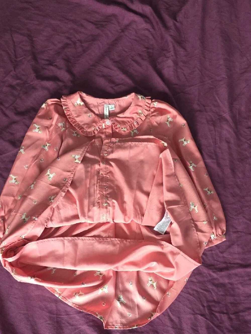 Janie and Jack Pink Puppy Print Tiered Nightgown